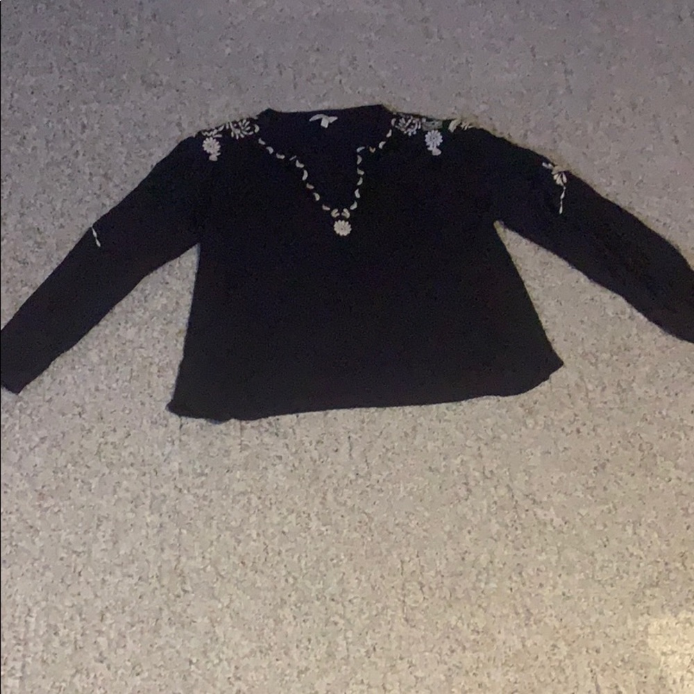 Navy blue boho shirt with embroidery detail